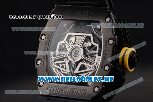 Richard Mille RM 011 Felipe Massa Flyback Swiss Valjoux 7750 Automatic PVD Case with Skeleton Dial and Black Rubber Strap Yellow Markers - Click Image to Close